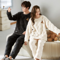 金莎拉 情侣睡衣女士冬季珊瑚绒加厚加绒保暖男士休闲套装可外穿家居服 HMF7918 男XXL HMF7918