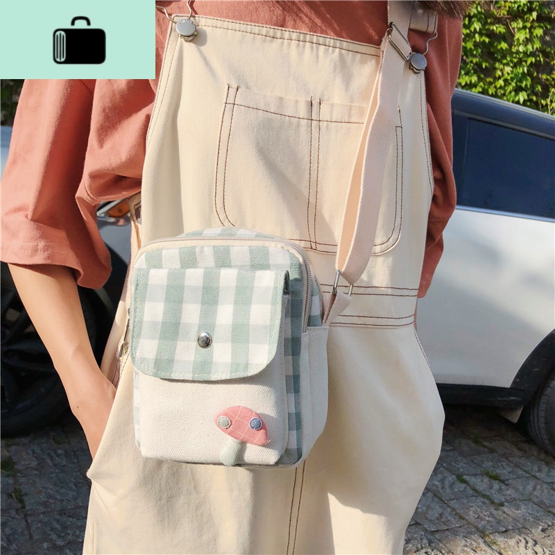 帆布包女单肩斜挎包大学生日系原宿ulzzang韩版古着感少女ins格子NEW LAKE女士单肩包