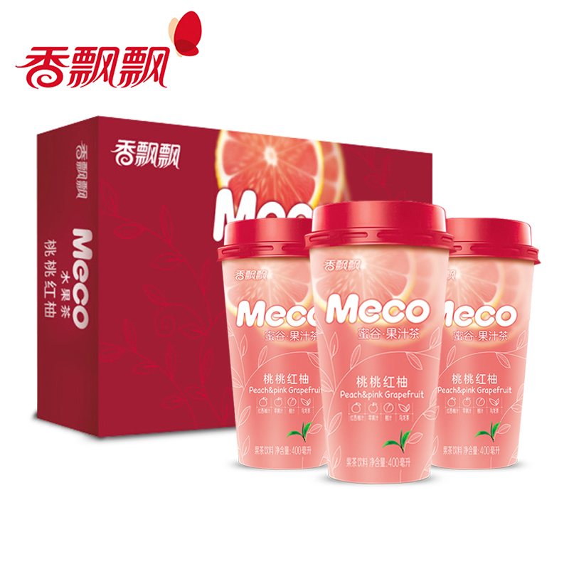 桃桃红柚12杯香飘飘奶茶meco香飘飘蜜谷果汁茶400ml杯装金桔桃桃红柚