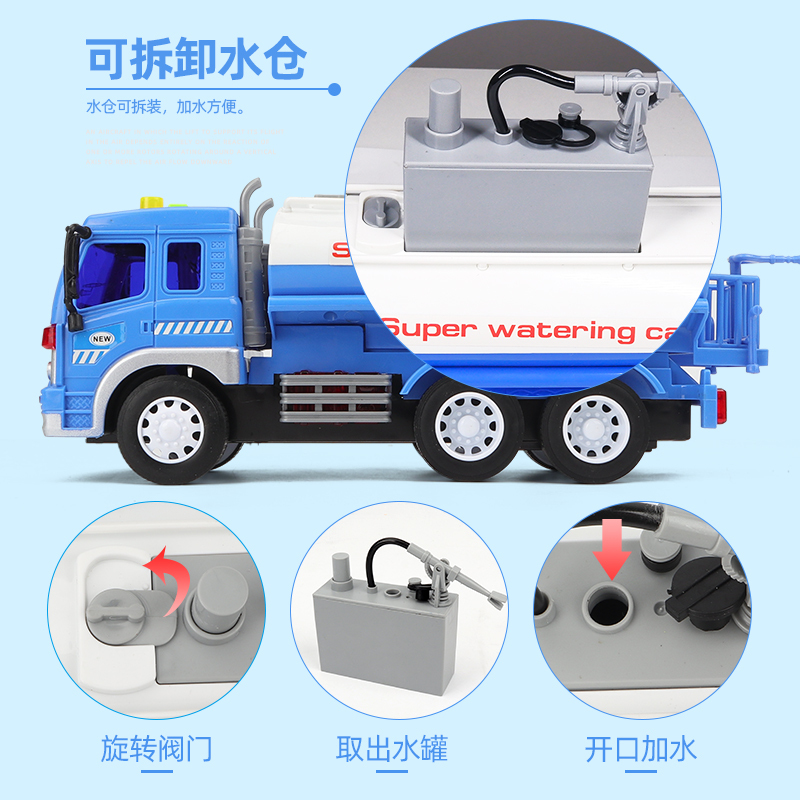 文艺超大仿真大号洒水车工程车喷水车可洒水环卫车3岁8男孩儿童玩具车(W331B黄色)