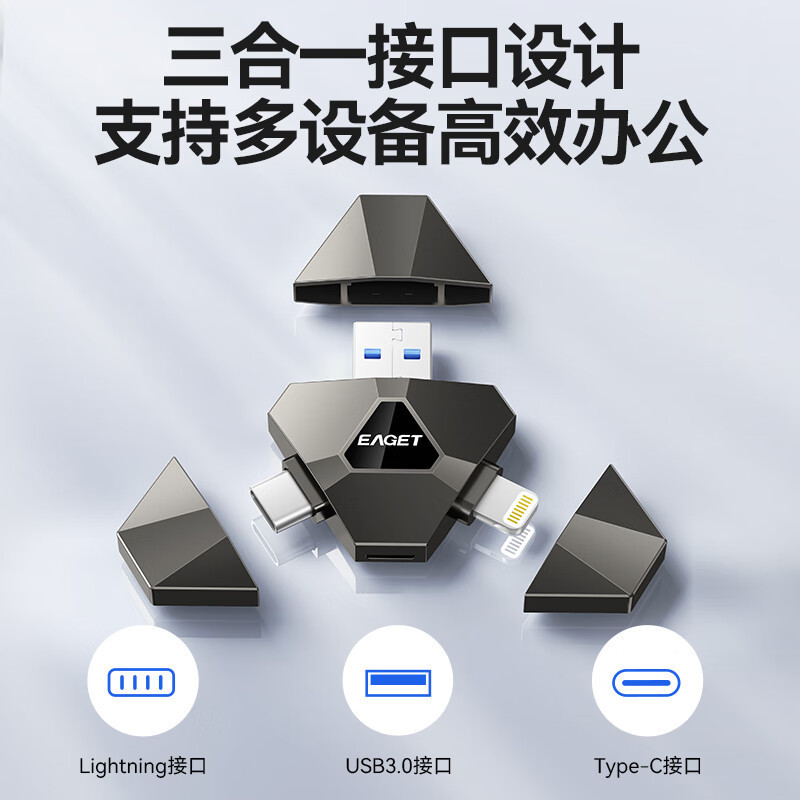 忆捷(EAGET) i90PLUS苹果安卓手机U盘三合一 128GB Lightning USB3.0高清大图