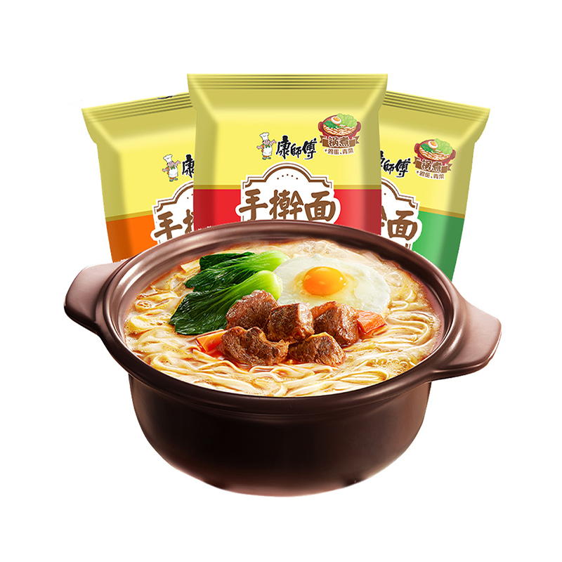 康师傅手擀面5袋红烧香辣上汤排骨牛肉面面弹汤鲜浓速食煮面混装多