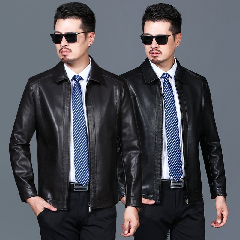 正品春秋装新款海宁山羊皮真皮皮衣男士夹克潮流新款帅气机车皮夹克外套羊皮皮衣男真皮外套潮短款翻领软皮夹克男装大码外套正品图片