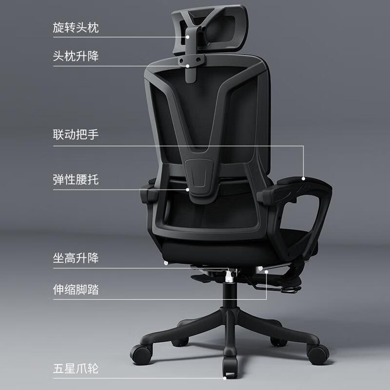 域赢电脑椅转椅办公会议椅人体工学椅 黑框黑网不可逍遥 小角度可躺