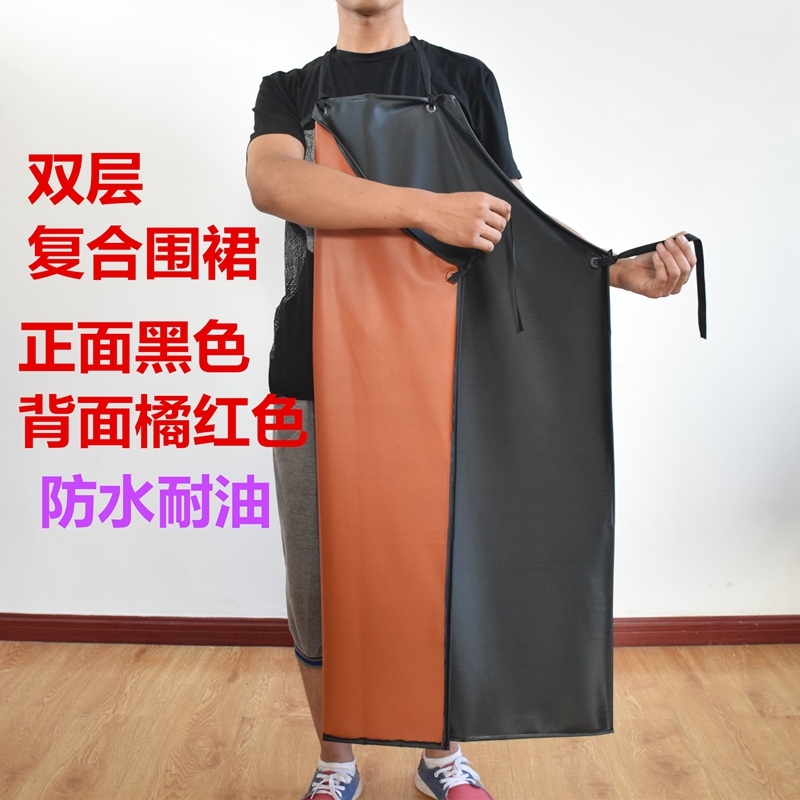 软皮围裙防水产餐饮专用洗碗食堂防油厨房女耐酸碱防尘罩衣工作男高清大图