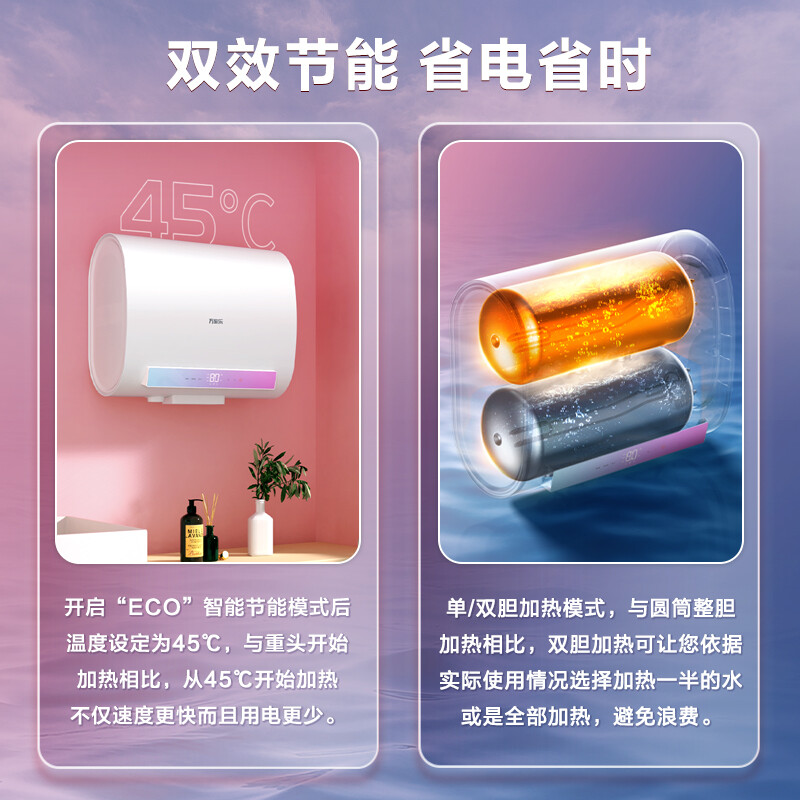 万家乐 50升电热水器50L家用 3000W双胆速热 纤薄扁桶安全无电洗 智能抑菌 WIFI远程遥控彩屏D50-FB2高清大图