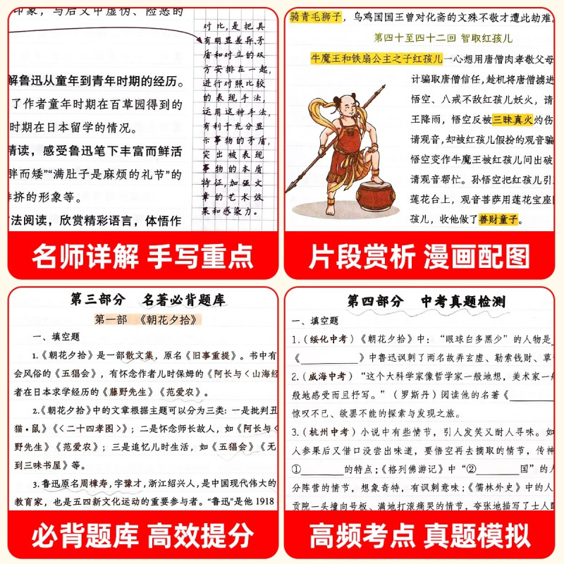 [全3册]名著考点+文言文+古诗文 [正版]2024版初中名著导读考点精练阅读名著导读与考点同步解读一本通中考名著考点精