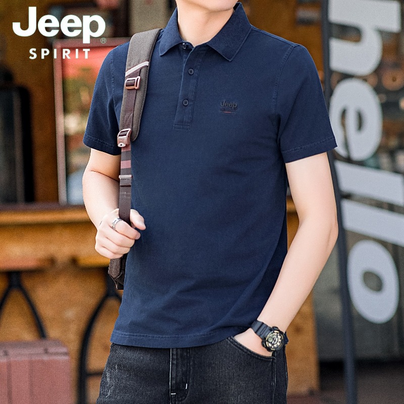 JEEP SPIRIT吉普男士春夏新款纯棉件染做旧复古翻领半袖休闲男POLO 宝蓝色 M