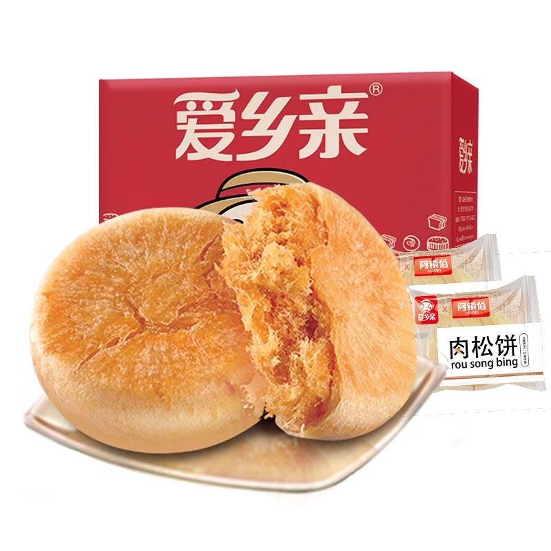 爱乡亲 糕点 面包 肉松饼原味1000g盒装饼类