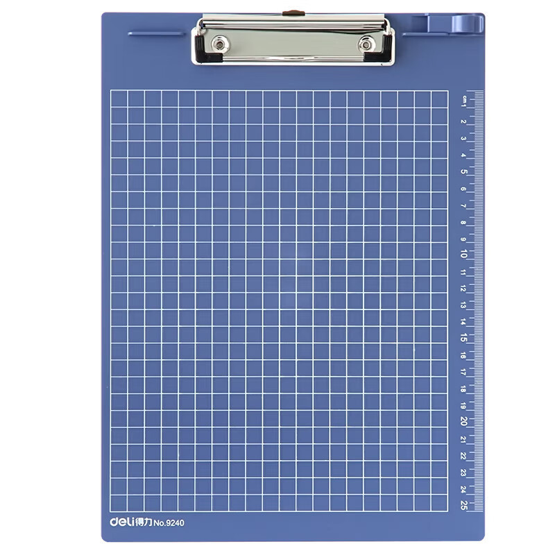 得力(deli) A4带刻度金属商务便携强力夹写板夹写字垫板试卷资料收纳夹 深蓝9240