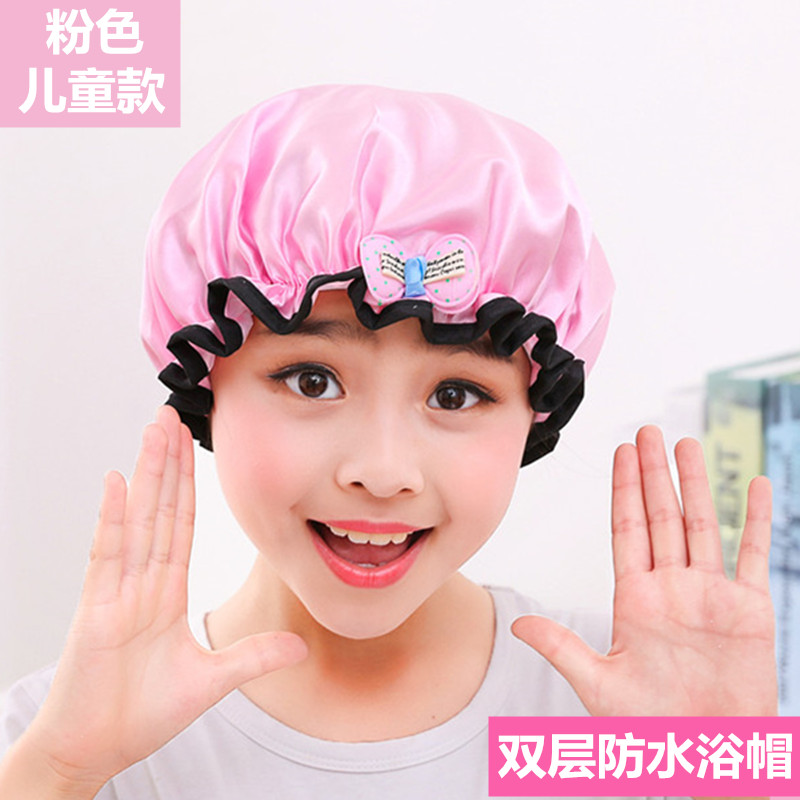 洗澡卡通小孩萌萌女中大童护发儿童浴帽幼婴儿女童女孩防水洗 三维工匠 儿童款粉色浴帽高清大图