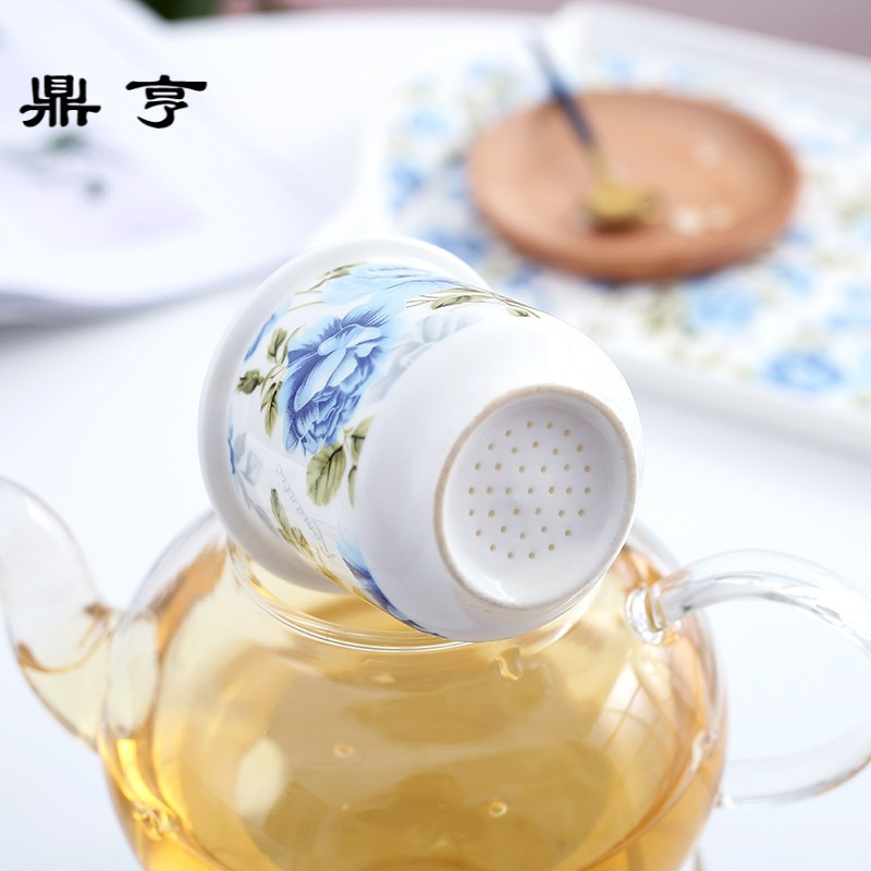鼎亨陶瓷花茶茶具套装耐热玻璃花茶壶煮水果茶壶茶杯托盘下午茶茶