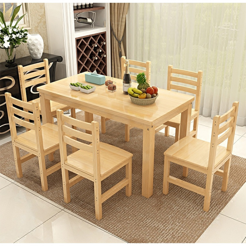 简约现代餐桌椅子组合长方形家用小户型吃饭桌松木桌子全实木餐桌