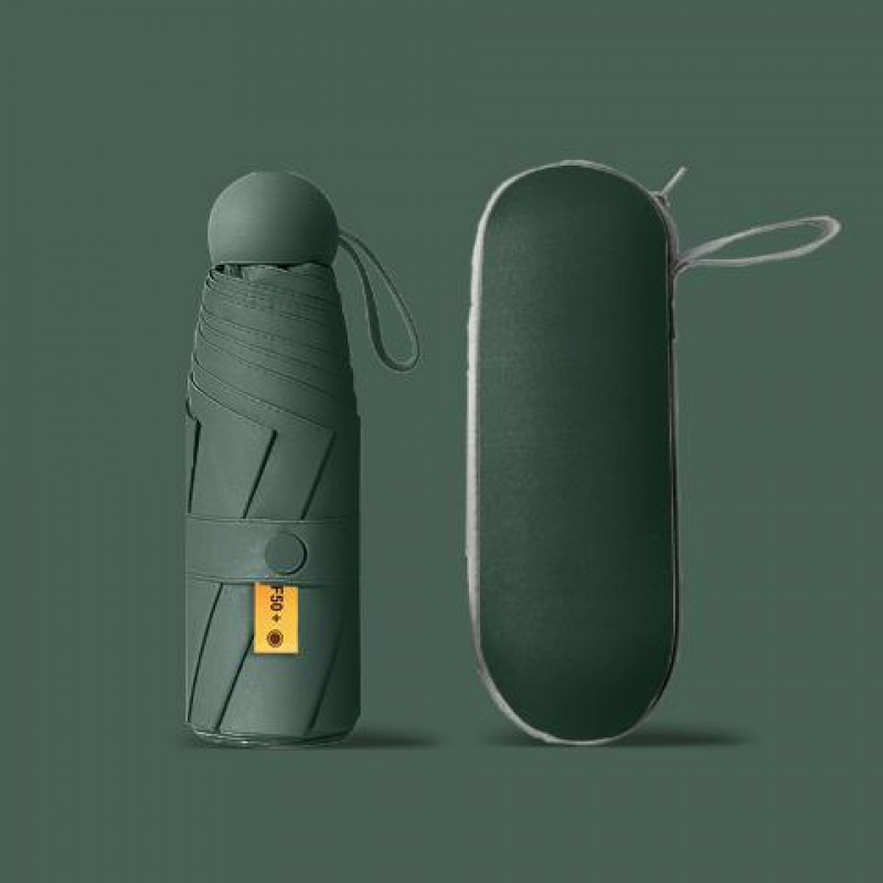 五折黑胶太阳伞迷你遮阳伞伞伞批发广告口袋伞折叠晴雨伞 8骨墨绿色加厚黑胶无盒