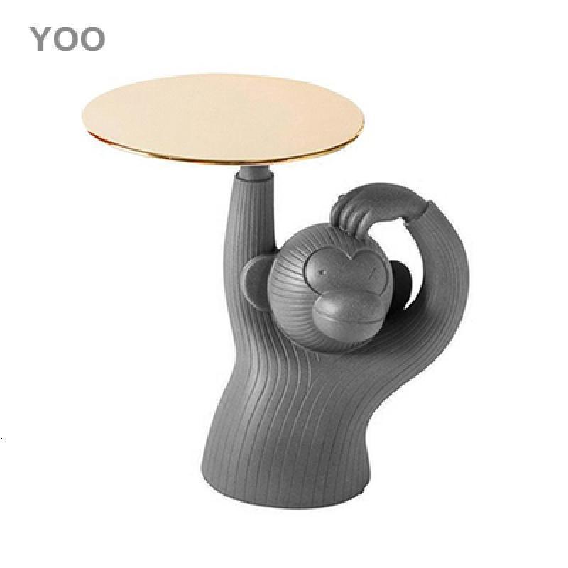 森美人现代简约客厅沙发边几北欧创意个性卧室动物小猴子边柜角几茶几 炭黑色（电镀托盘大号）D59*Φ40*H60CM