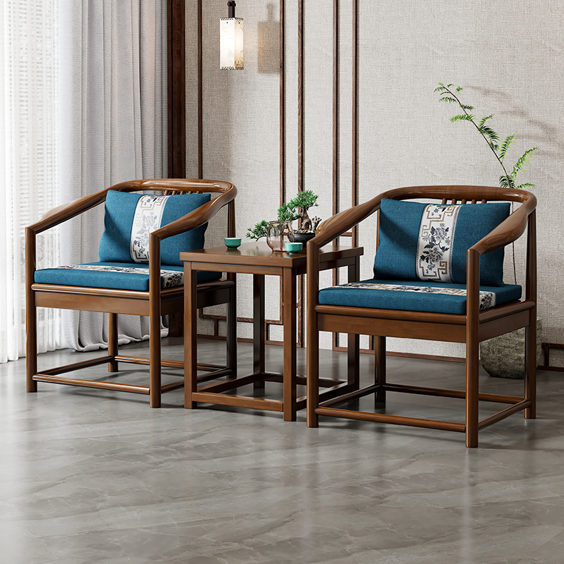 青木川 实木椅子围椅三件套太师椅圈椅实木茶椅新中式茶桌主人椅禅椅