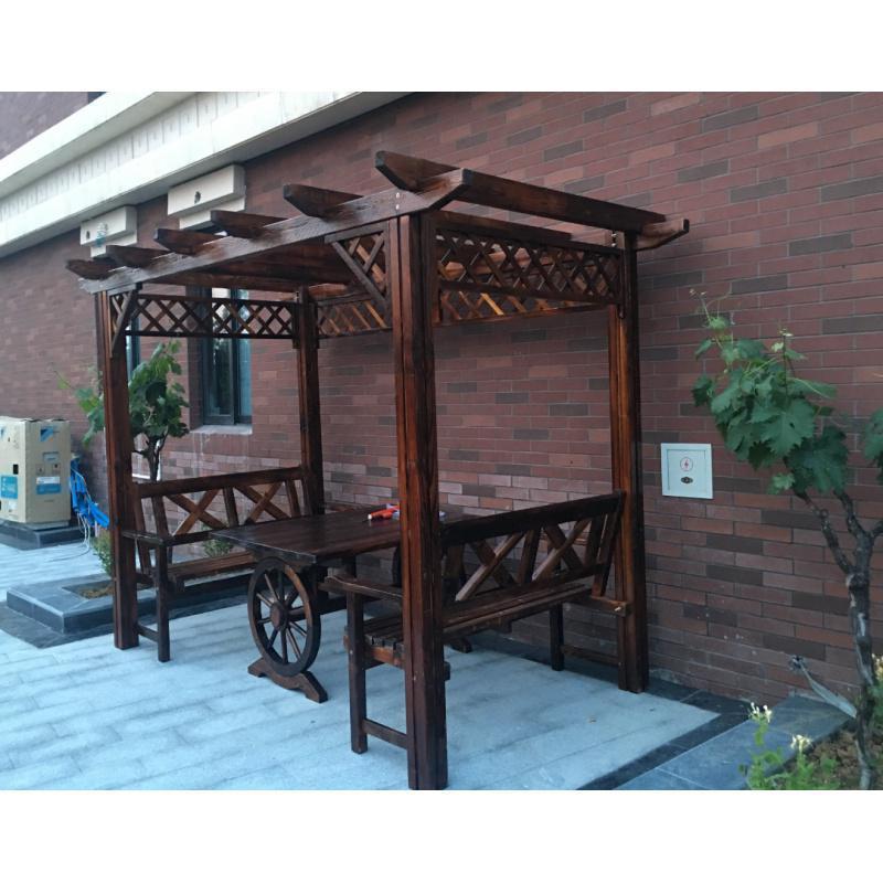 森美人防腐木屋凉亭葡萄架户外庭院桌椅休闲家具花园碳化实木爬藤花架 D款厚重款90宽车轮桌