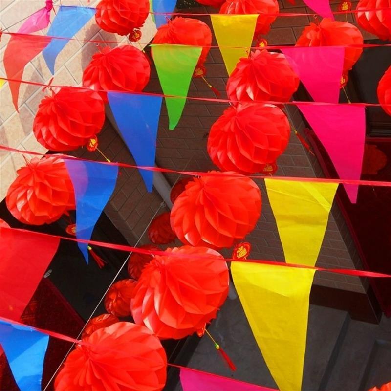 90米镂空旗一包婚庆院子彩旗节庆五彩三角串旗拉花三