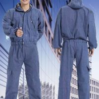 连体工作服套装男牛仔连体衣电焊汽修喷漆劳保服防尘服透气耐磨 牛仔连体服 偏深 160/80A 不建议拍
