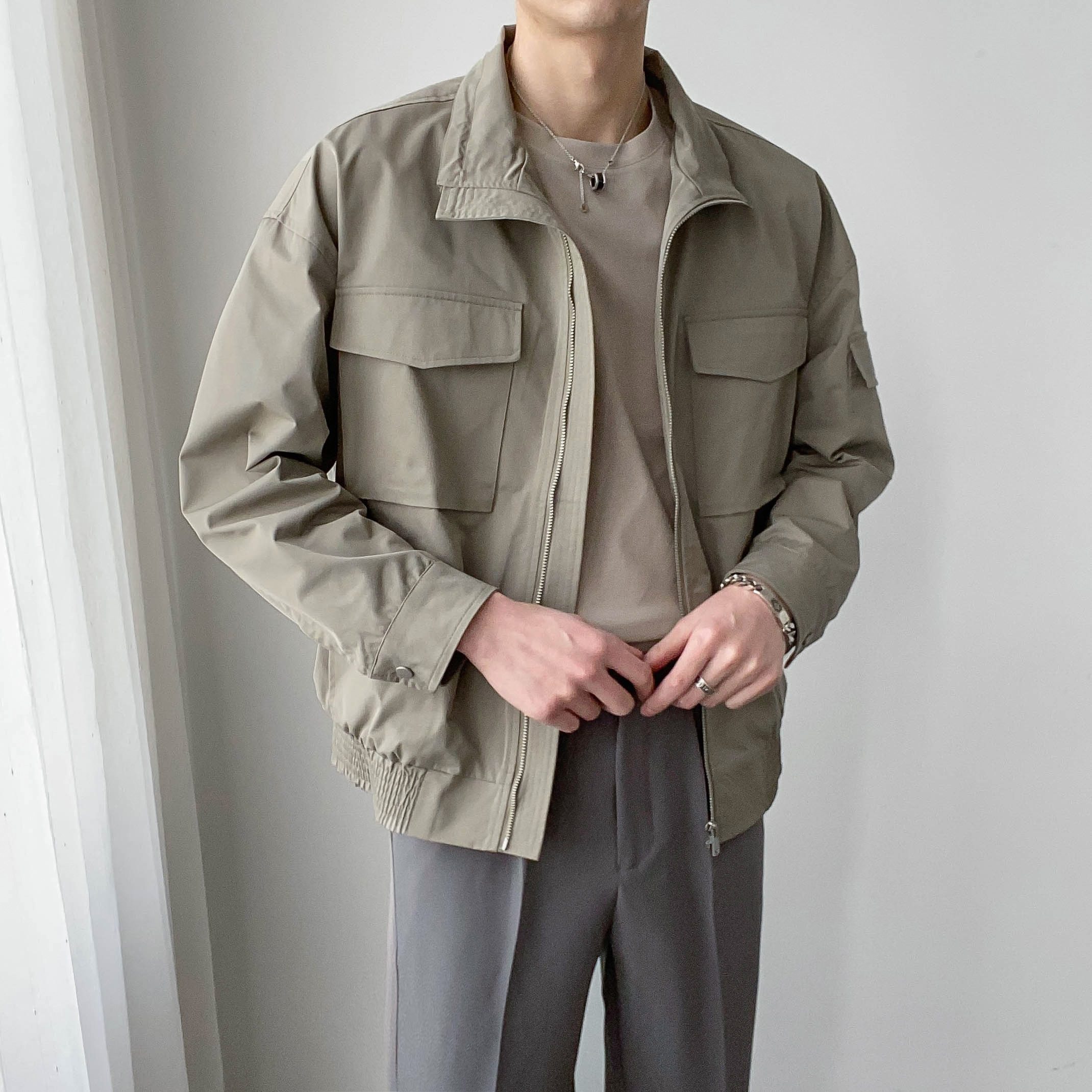 hlcomanzpz轻熟韩风男装短款夹克潮流立领上衣外套春夏帅气青年工装