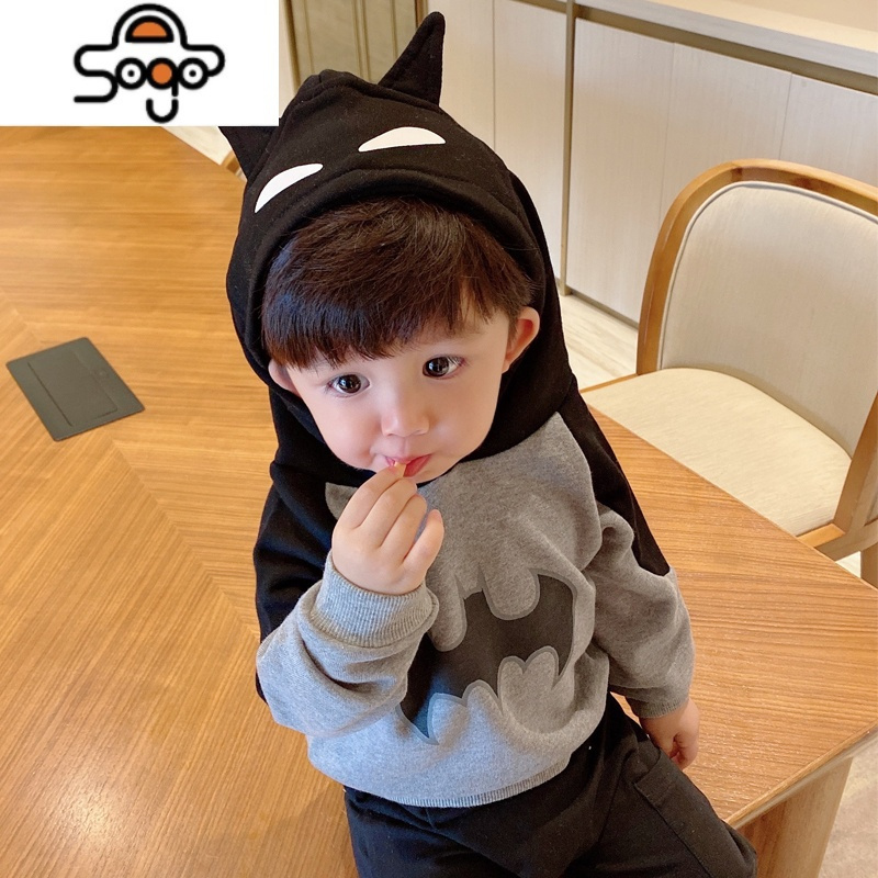 婴儿童帅气宝宝潮童装男童蝙蝠侠辰辰家连帽套头卫衣春秋装女新款七色