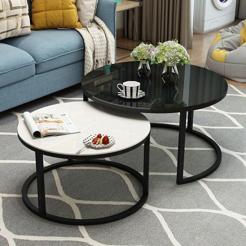 大理石茶几简约现代风小户型轻奢客厅圆形网红铁艺组合小茶几定制