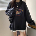 超火圆领卫衣女秋季新款韩版无帽薄款外套学生宽松上衣服女 M 黑色