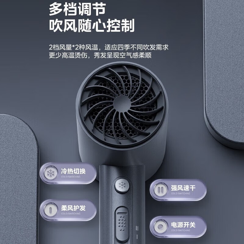 美的(Midea)家用大功率1800W电吹风FJ1银灰色高清大图