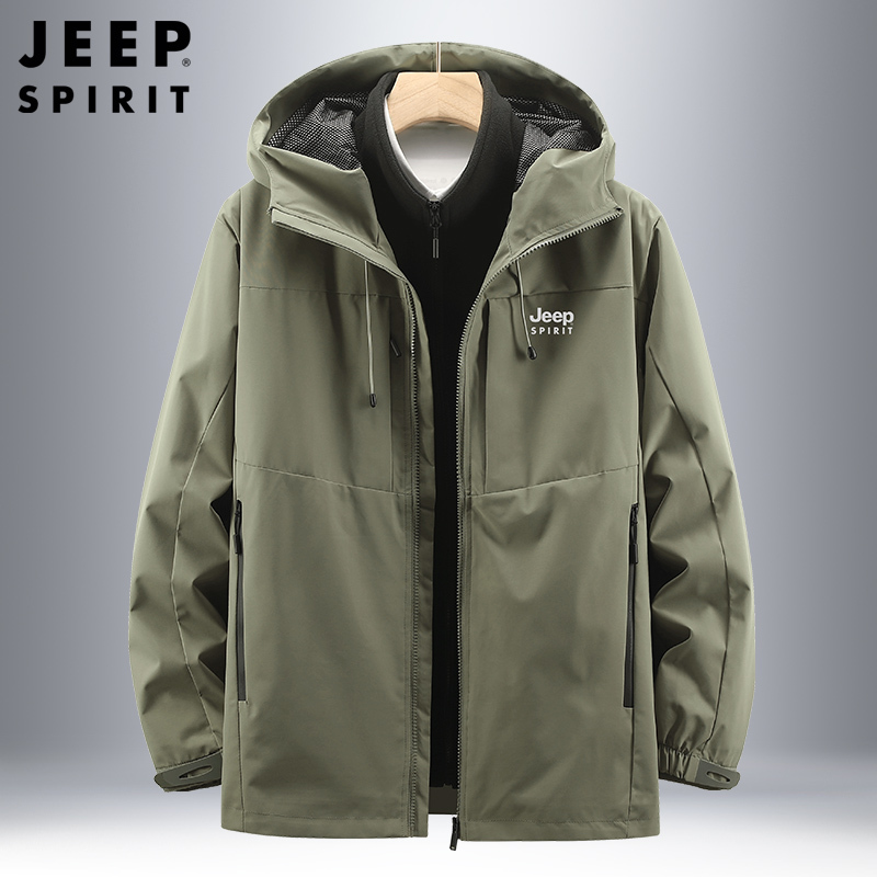 JEEP SPIRIT吉普男士男士防风保暖夹克户外可脱卸帽外套加厚保暖秋冬工装登山服衣服