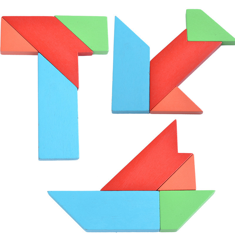 铁盒装木制七巧板t字之谜大号拼图智力拼版早教木质玩具