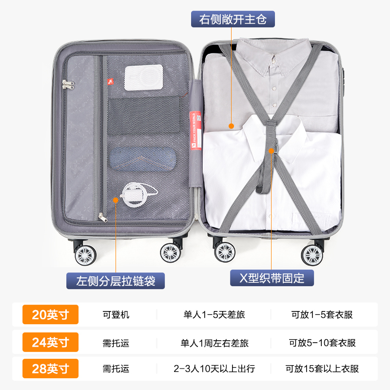 爱华仕时尚行李箱男女拉杆箱20寸登机旅行箱24寸密码箱大容量 6623