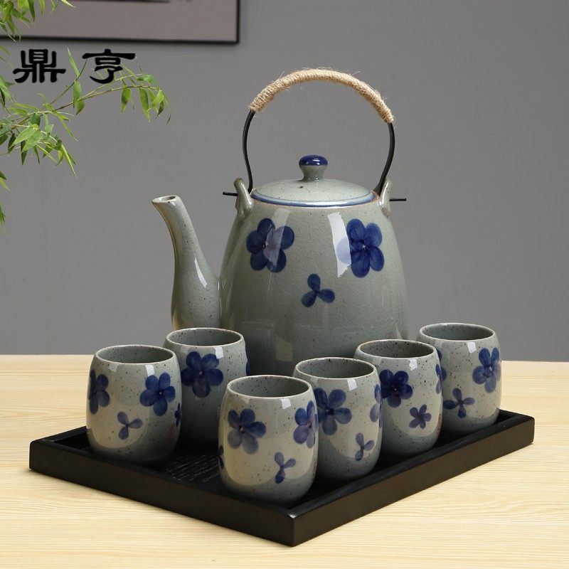 鼎亨大容量陶瓷茶壶凉壶杯手绘复古茶具夏日花泡茶具耐高温