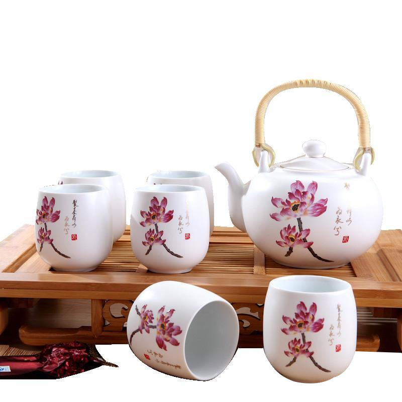 彩帮 景德镇高档陶瓷茶具套装 大茶壶花茶双耳壶提梁壶 家用礼品茶具家居日用