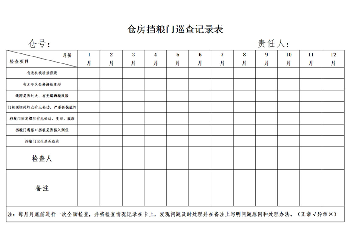 中锐智采 仓房挡粮门巡查记录表 2000张价格高清大图
