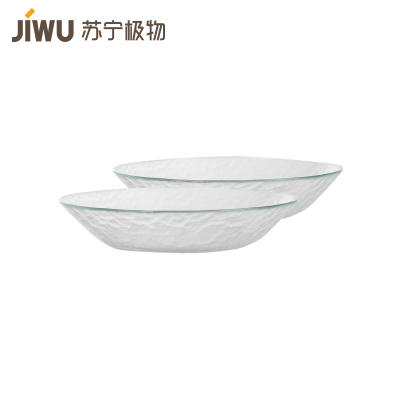 苏宁极物 玻璃冷纹果盘(两件套)玻璃水果盘圆形茶盘点心碟小吃盘沙拉盘高档盘