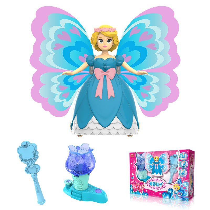 灵动创想女孩玩具蝴蝶美少女公仔娃娃魔法棒趣味儿童电动玩具香香仙子套装 3051
