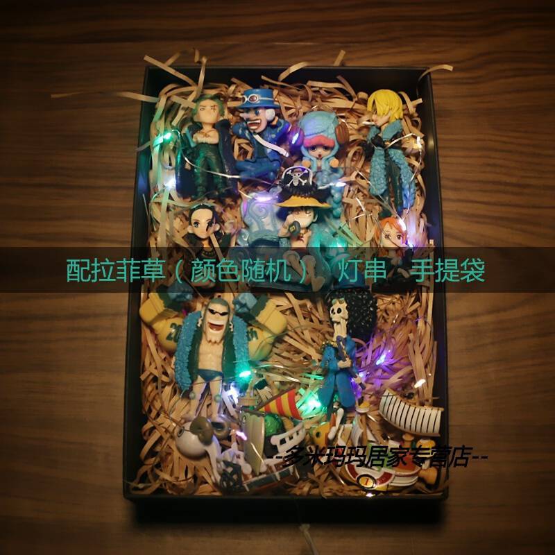 20周年Q版海贼王手办帽团路飞乔巴索隆山治人偶盲盒车载摆件 9款大号黑衣海贼(18cm) 玩偶+展示盒+灯