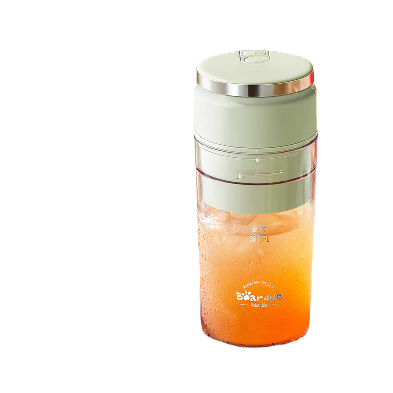 小熊Bear料理机15000转高速搅拌70W触摸操作0.3L奶昔杯创意外形轻巧便携塑料机身圆形加料口