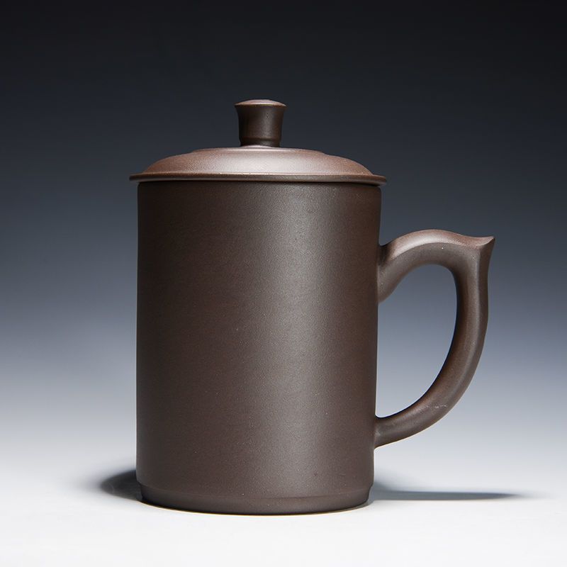 正宗宜兴原矿紫砂杯泡茶陶瓷杯刻字茶杯茶具水杯非水杯子带盖紫泥光杯