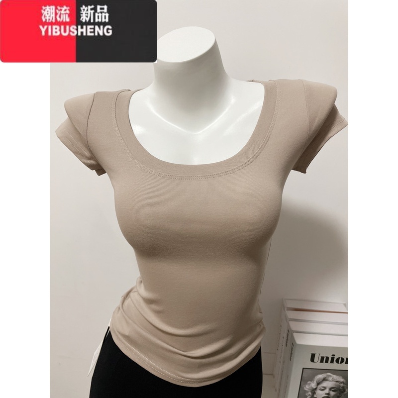 YIBUSHENG版型~色系好看!修身百搭圆领短袖t恤女弹力基础款上衣高清大图