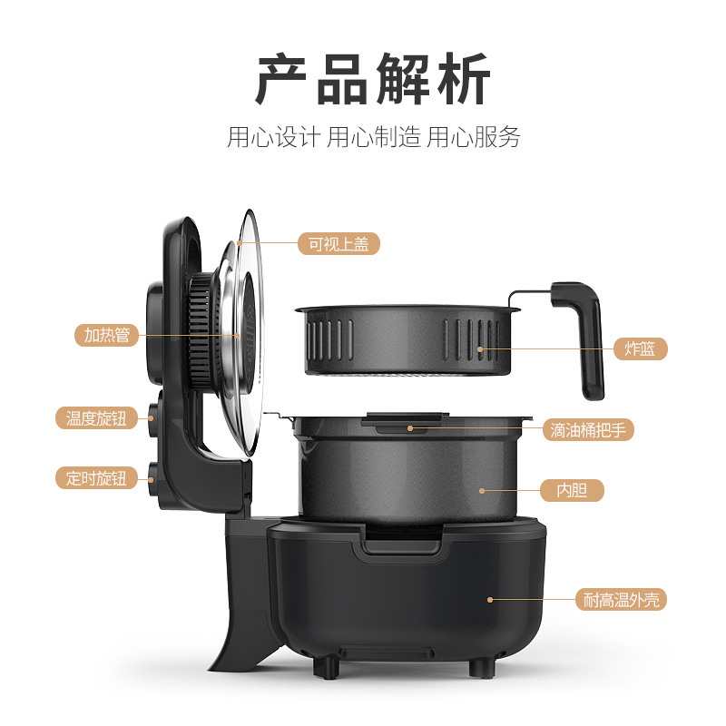 利仁(Liven)空气炸锅家用大容量5L多功能锅电炸锅煎炸锅薯条机360°循环加热按钮调节KZ-J5000B