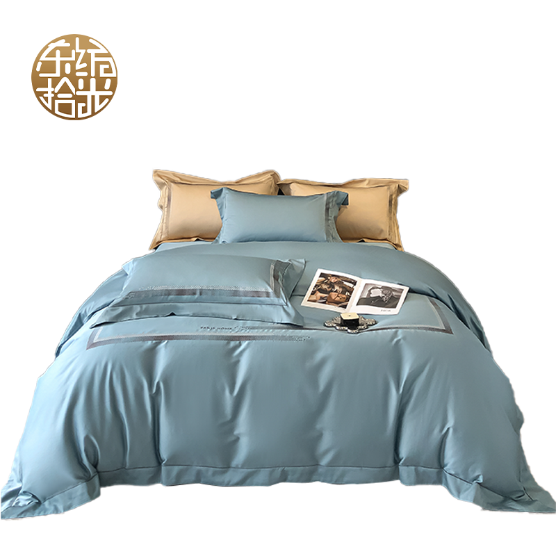 东纺拾光轻奢长绒棉床上四件套200*230cm 苍青色(单位:套)DF2003高清大图