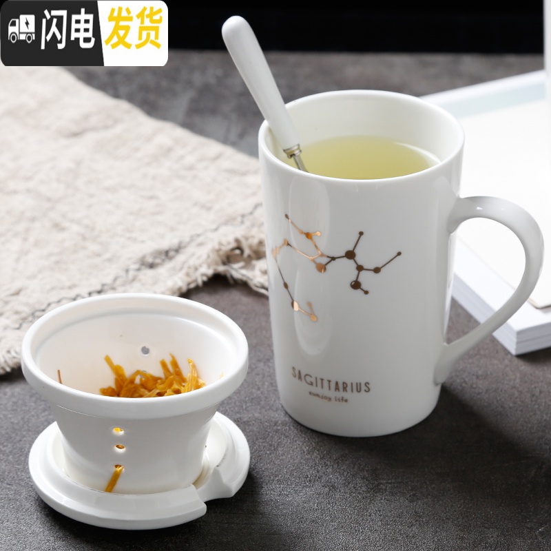 三维工匠创意黑釉杯子陶瓷泡茶杯过滤咖啡杯潮流水杯办公室马克杯带盖勺高清大图