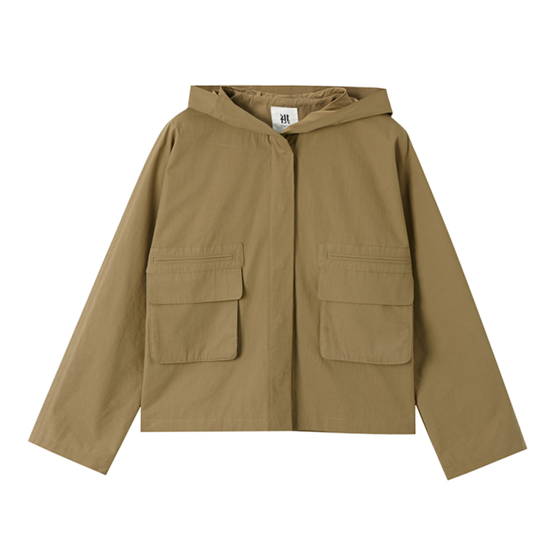 1件25折价1498chin祺外套女20秋工装简约多口袋女装单排扣短外套夹克