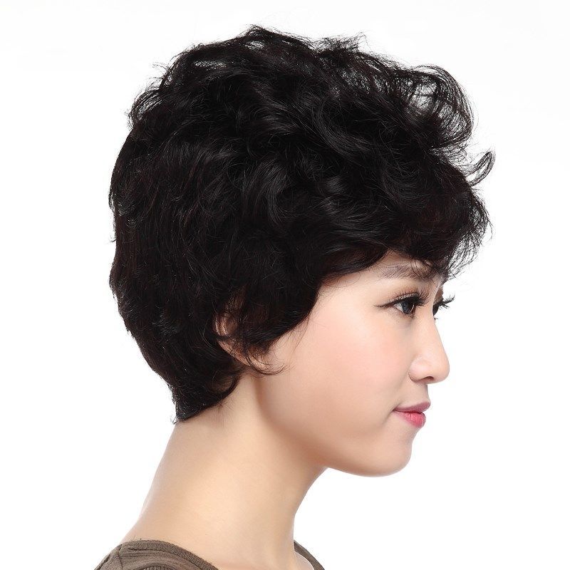 假发女短发短卷发中老年圆脸修脸气质自然仿真发丝妈妈假发套 [补发块]送发网 送发网夹子