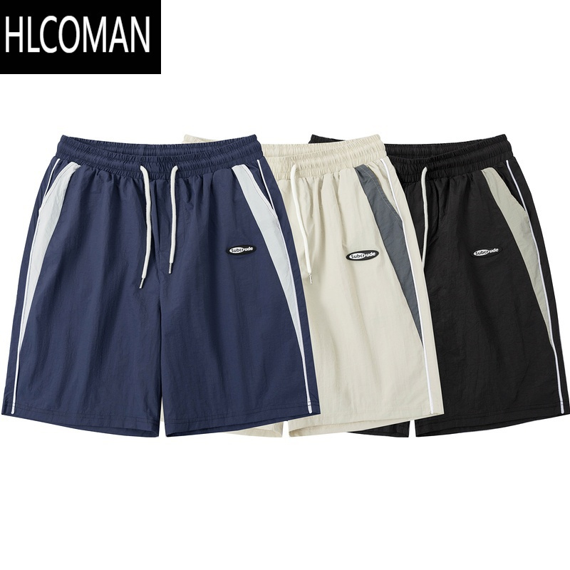 HLCOMAN51嘻哈美式街头跑步运动短裤男生夏季复古情侣街头撞色速干五分裤