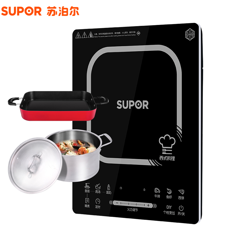 苏泊尔(SUPOR)电磁炉 SDHCB9E35-210 整版滑动触摸 8档大火力 西式烹饪轻薄面板/瓷板面板黑色微晶面板