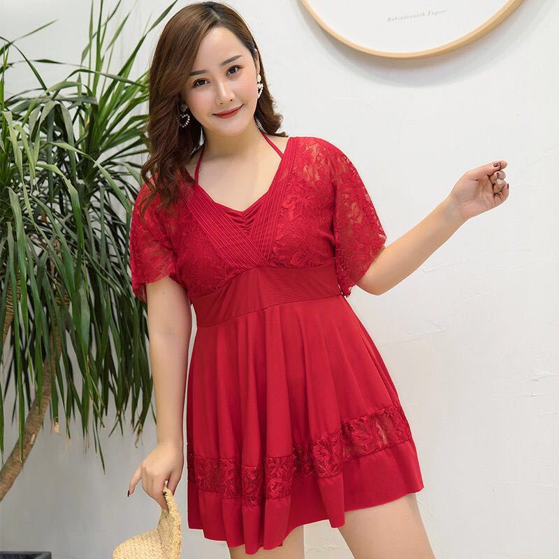 大码泳衣女微胖200斤游泳衣女保守遮肚裙式连体温泉妈妈泳衣