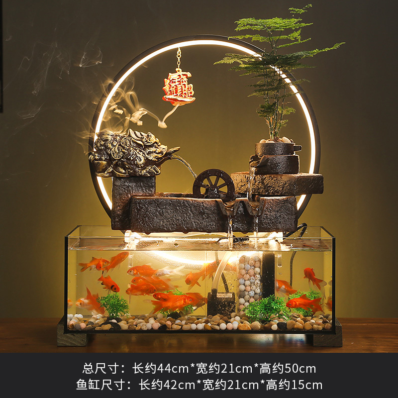 创意招财流水摆件室内客厅办公室装饰桌面循环水鱼缸开业乔迁礼品