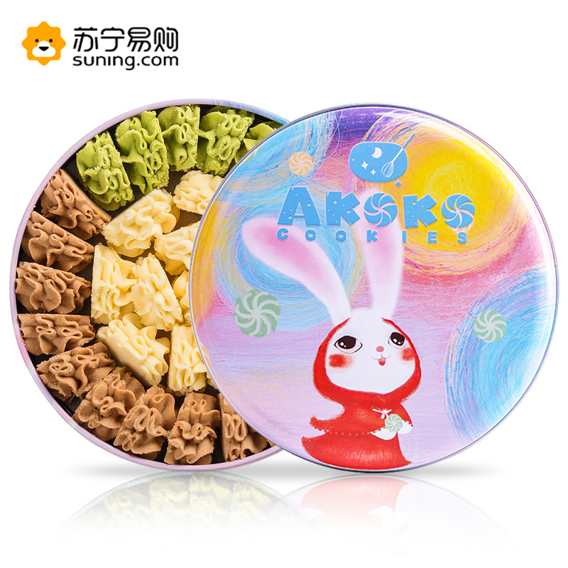 AKOKO 曲奇饼干组合560g 云顶小花 网红零食 点心 三拼(牛油+咖啡+抹茶)双层